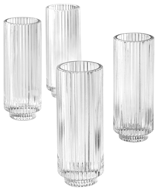 Tall Clear Ribbed Glass Votive Holder, Set of 4 Contemporary