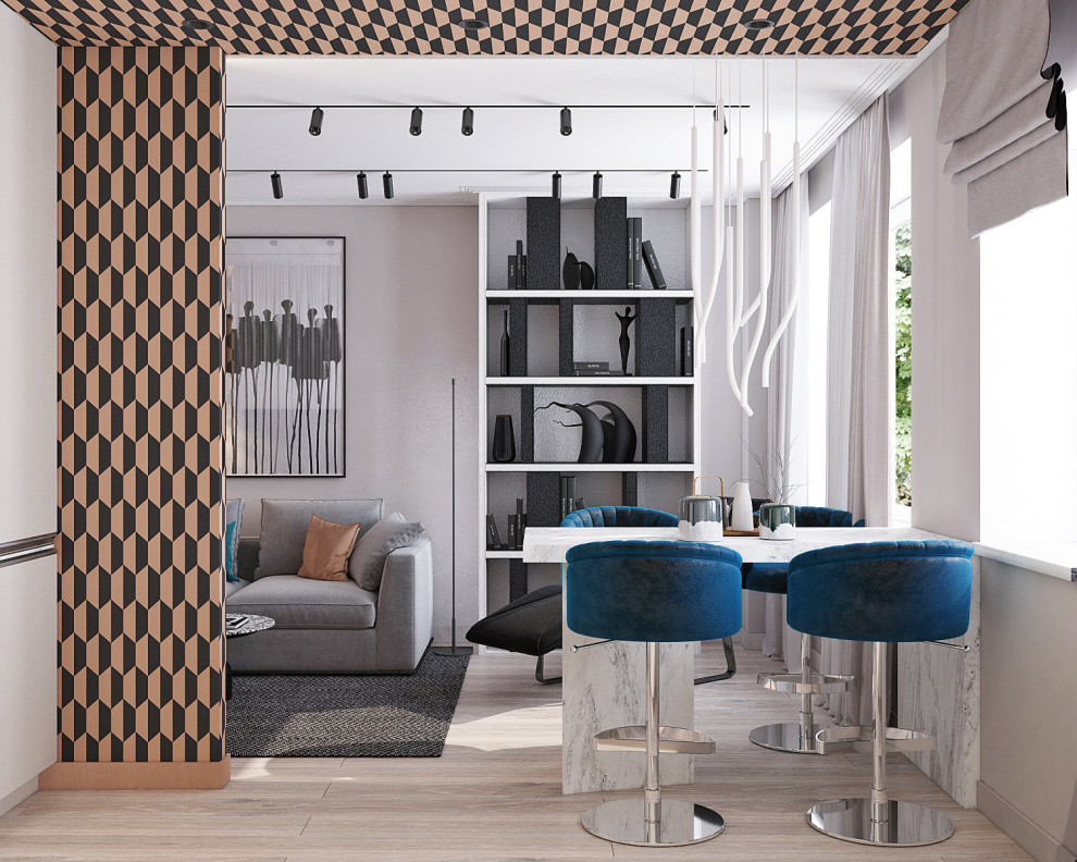 Кухня-гостиная в апартаментах на Красных Воротах, Москва