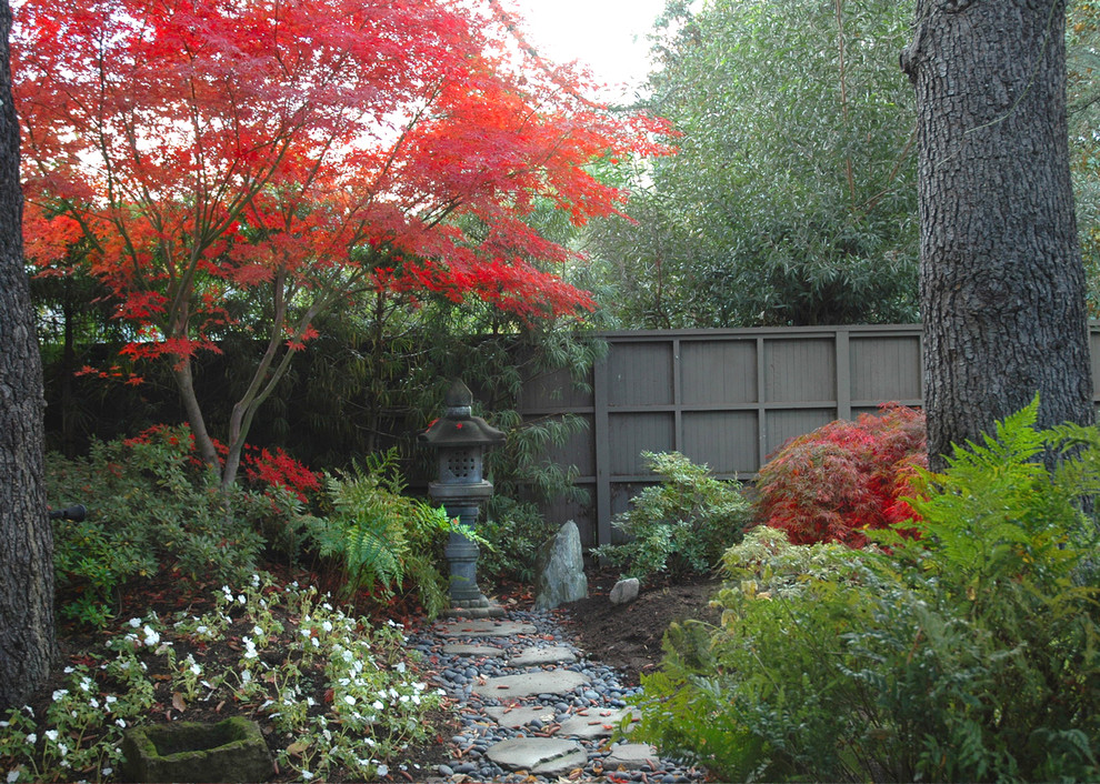 Inspiration for an asian garden for fall in San Francisco with natural stone pavers.