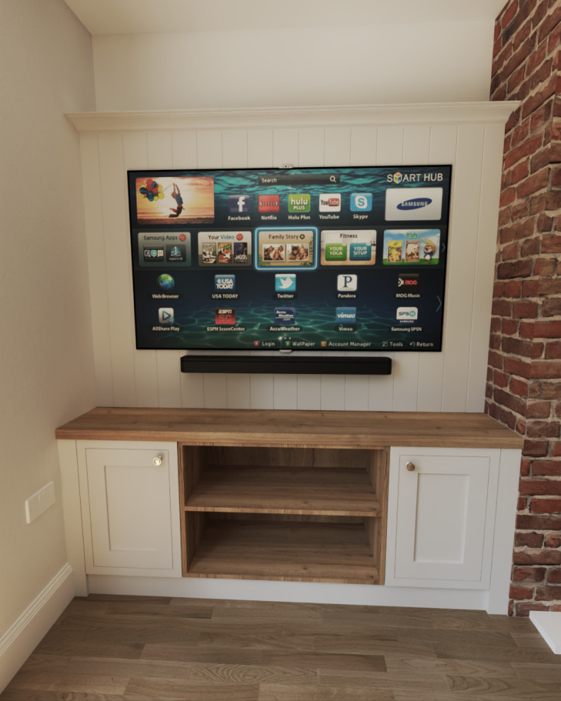 The Grimston Media Unit and panelling - Painswick painted in F&B Wimborne White
