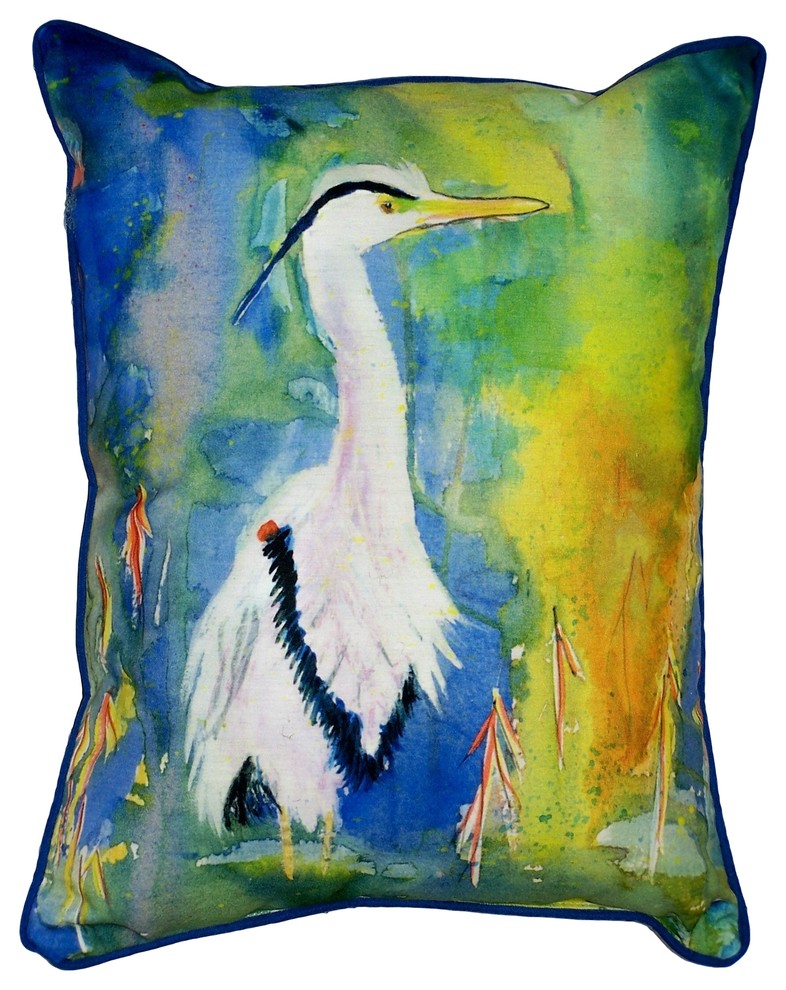 Betsy Drake Colorful Blue Heron Indoor Outdoor Pillow Contemporary Decorative Pillows By Betsy Drake Interiors