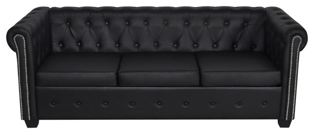Vidaxl Artificial Leather Chesterfield 3 Seater Sofa Black Artificial Leather Chesterfield 3 Seater Sofa Black