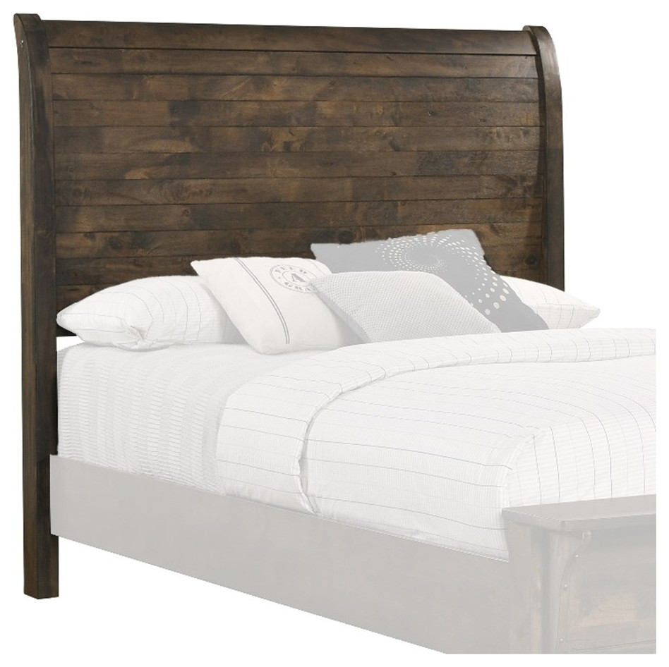 Queen Size Wooden Sleigh Headboard with Paneled Details Brown