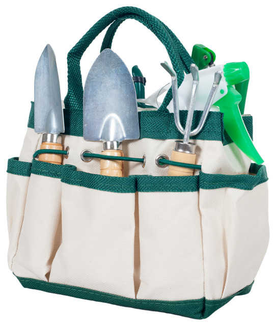 7 Piece Gardening Tool Set Mini Planting, Repotting Kit, Carrying Tote Bag