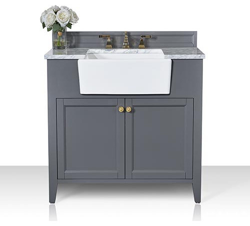 Adeline Vanity Set Transitional, 36 Single Sink Bathroom Vanity Blue With Carrara Marble Top