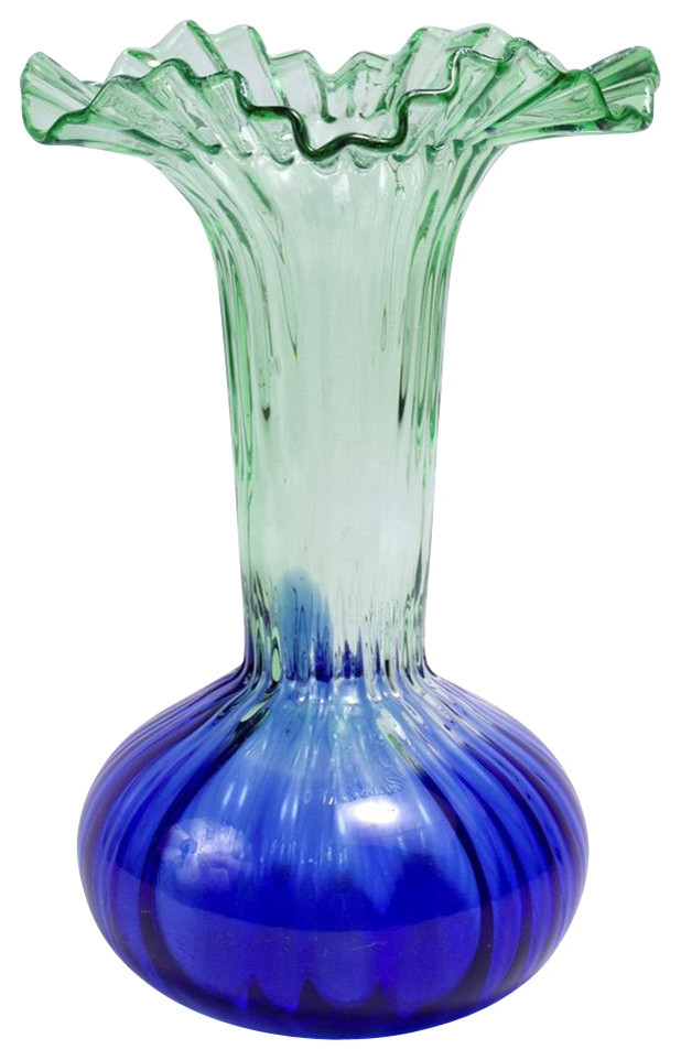 Traditional Blue and Green Art Glass Vase
