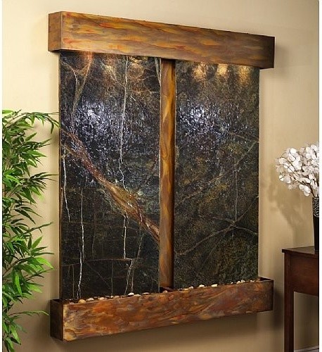Cottonwood Falls Wall Fountain with Rustic Copper Trim and Rainforest Green Rain