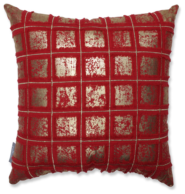 Grid 18 Inch Throw Pillow Red Gold Contemporary Decorative