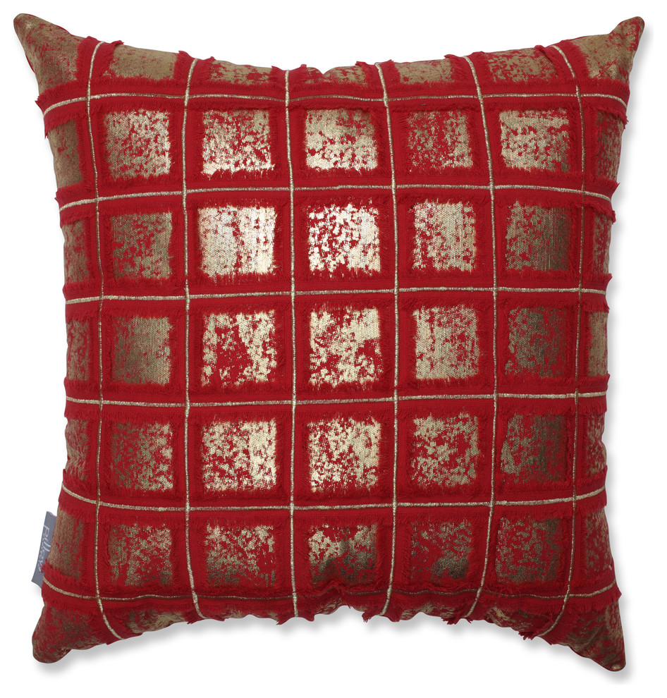 Grid 18" Throw Pillow Red/Gold