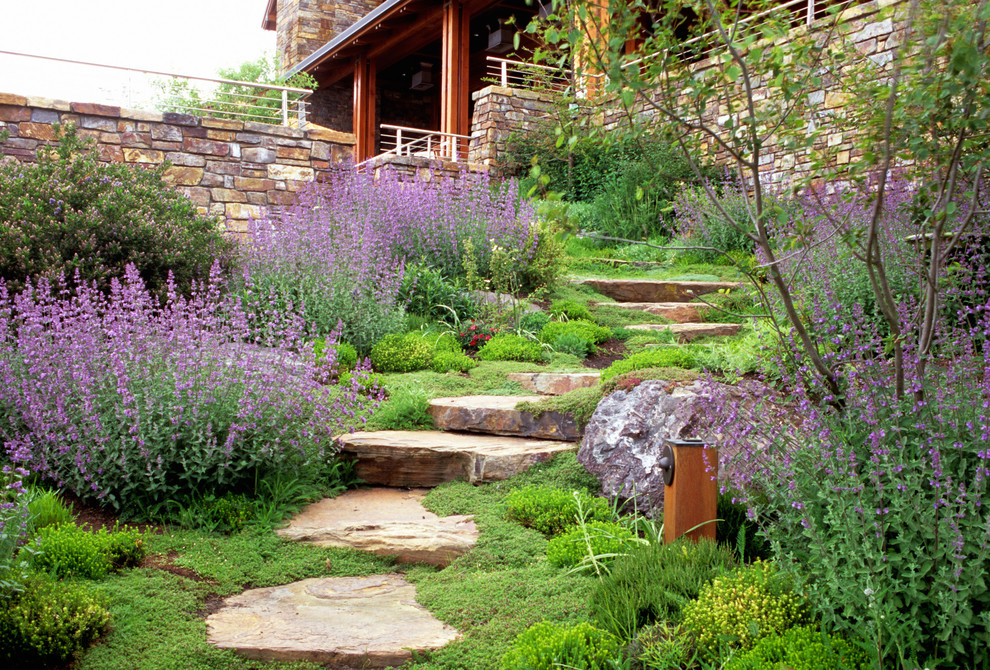 Traditional sloped garden in Seattle.