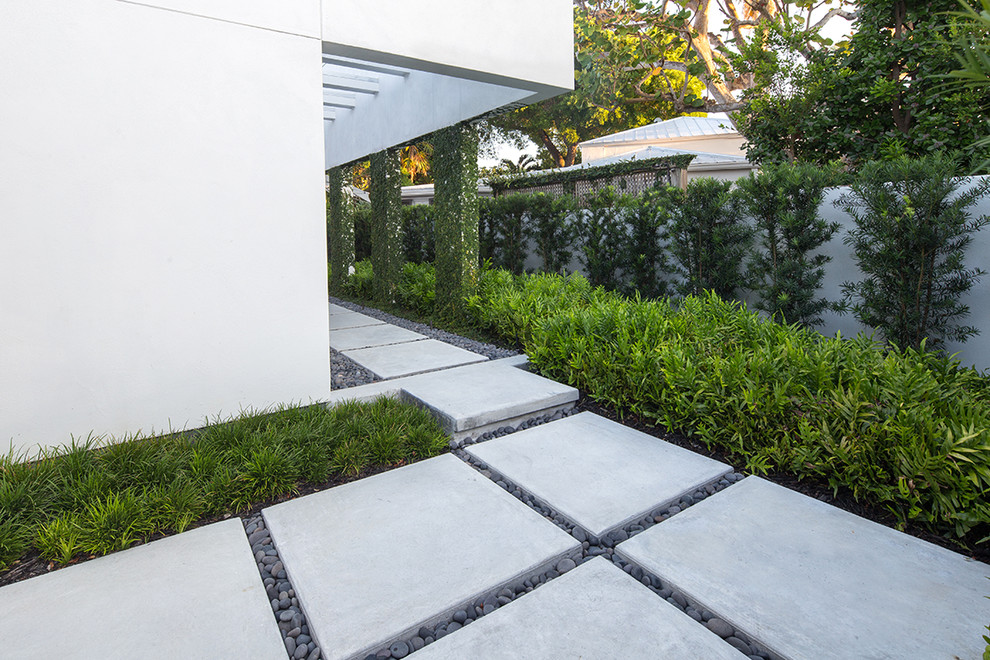 Design ideas for a small contemporary front yard garden in Miami with concrete pavers.