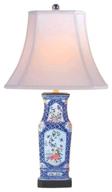 Chinese Porcelain Famille Rose Blue And, Antique Chinese Blue And White Porcelain Table Lamp