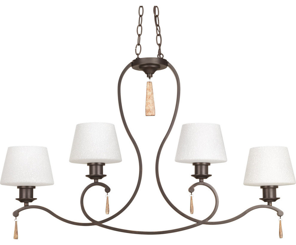 Club 4-Light Island/Linear Chandelier, Antique Bronze and Tea-Stained