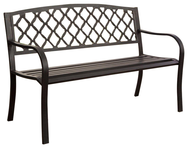 4 Ft Metal Garden Bench With Bronze Highlights Over Antique Black