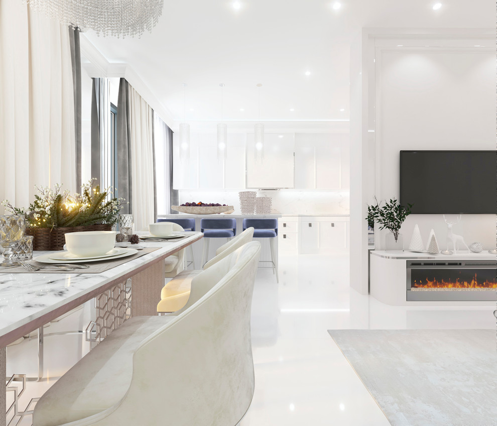 Роскошный белый интерьер в стиле ар-деко 105 кв.м. в ЖК ФИЛИ СИТИ