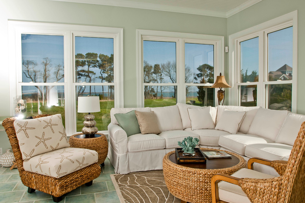 Photo of a mid-sized beach style sunroom in Other with no fireplace and a standard ceiling.