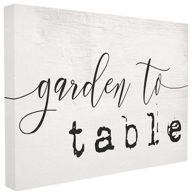 Garden To Table Black & White Script Typography Stretched Canvas Wall