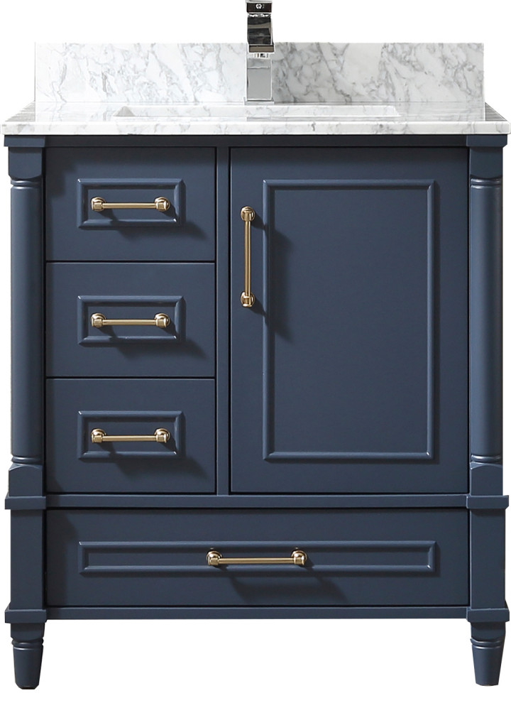 Buy FAST Willow Bath And Vanity LLC Willow Collection Aberdeen Vanity in Navy Blue with Carrara