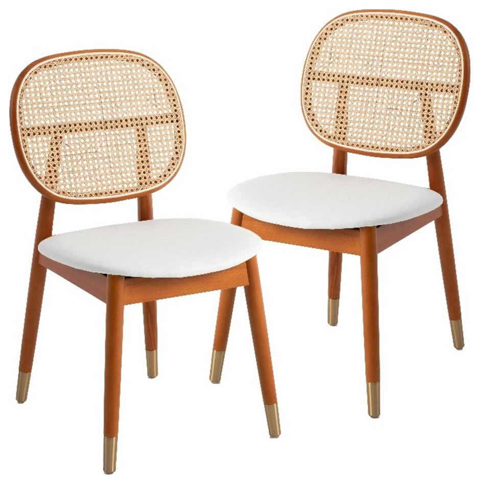 LeisureMod Holbeck Wicker Dining Chair with Wood Legs Set of 2 White