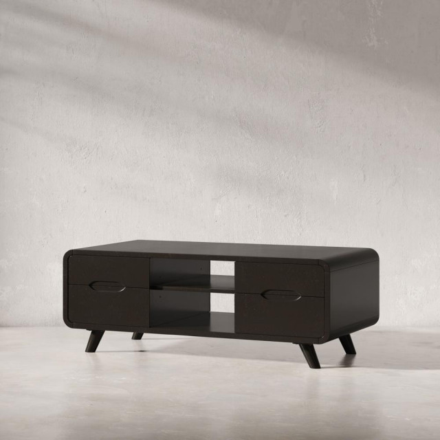 Mid-Century Modern 48 Curved Coffee Table with Storage Drawers ...