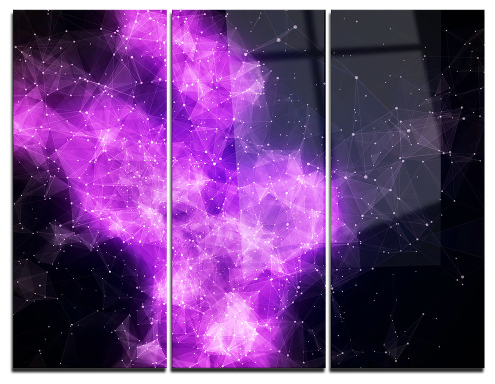 "Fractal Violet Nebula" Metal Wall Art, 3 Panels, 36"x28"