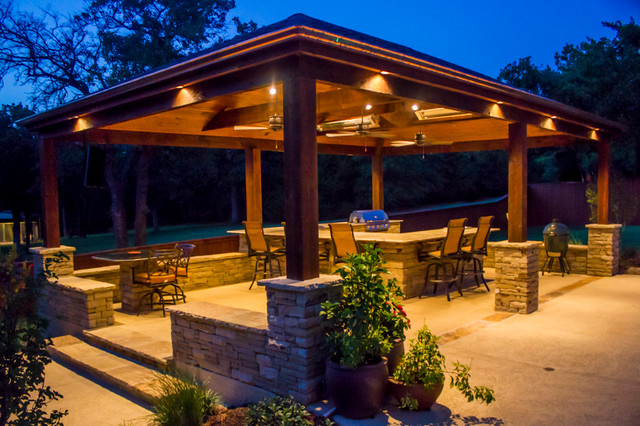 arbors & pavilions - wrap-around granite outdoor kitchen - craftsman