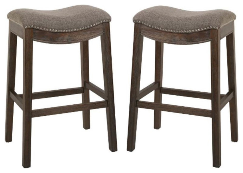 Home Square 31" Saddle Seat Wood Bar Counter Stool in Brown Set of 2