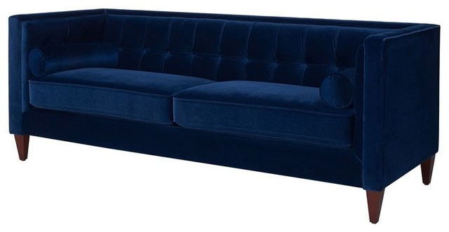Jack Tufted Tuxedo Sofa, Double Cushion, Navy Blue
