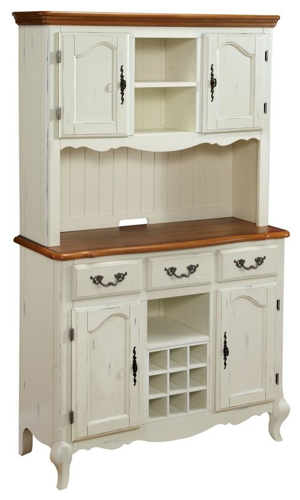 Oak and Rubbed White Buffet and Hutch