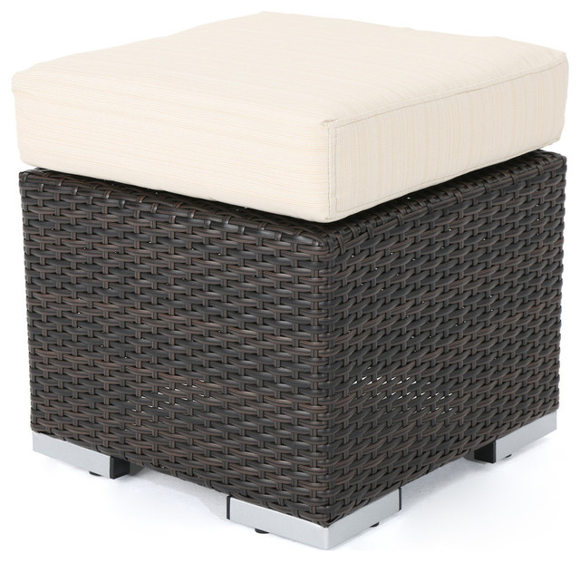 Gdf Studio Santa Rosa Outdoor 16 Wicker Ottoman With Cushion Multi Brown Beige