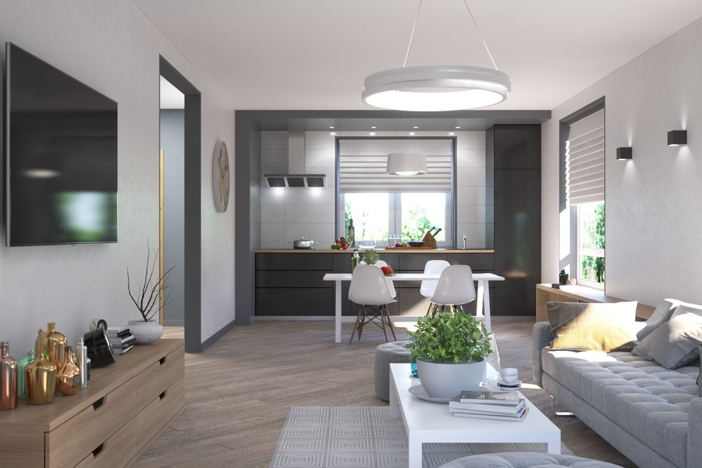 Гостиная с кухней и обеденной зоной