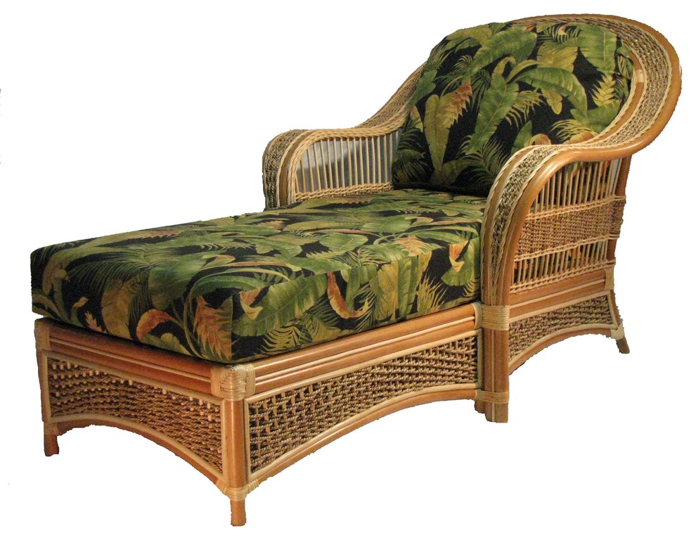 Spice Island Chaise Lounge, Natural, Aqua Fabric