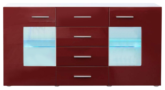 Sideboard Chest of Drawers in MDF with 2 Doors, 4 Drawers and 2 Glass Shelves