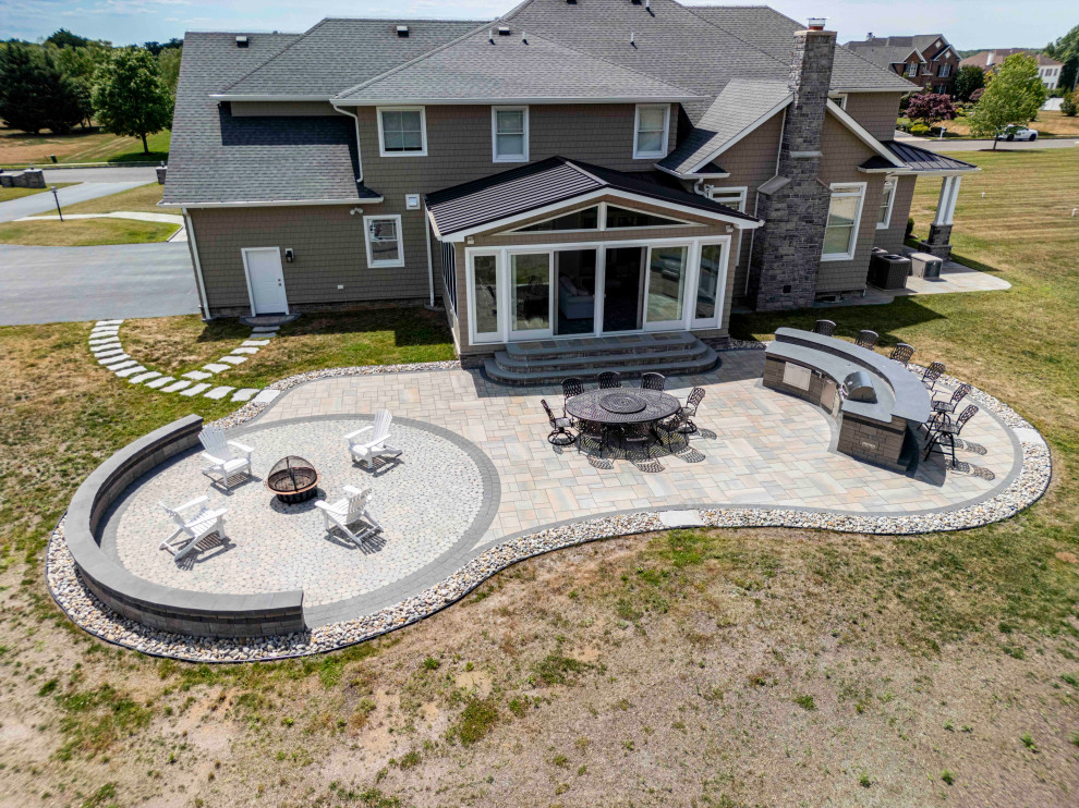 Cream Ridge, NJ: Outdoor Kitchen and Paver Patio with Firepit Area