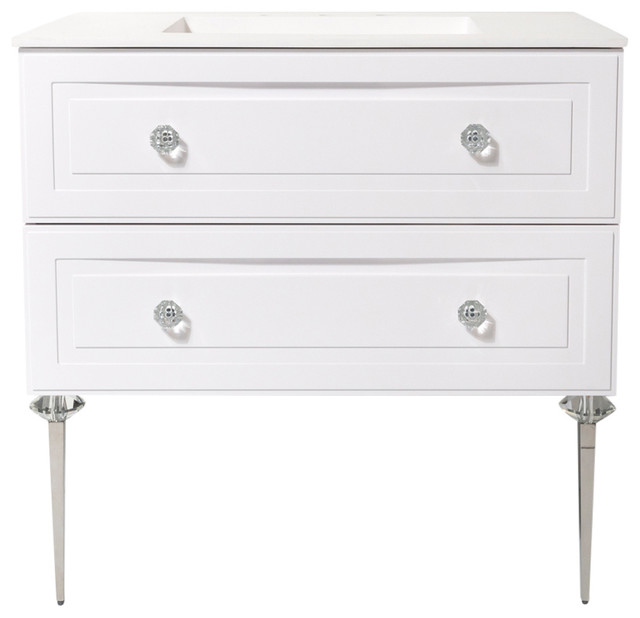 Bathroom Vanity, Lacquered Finish, Chrome Legs Contemporary