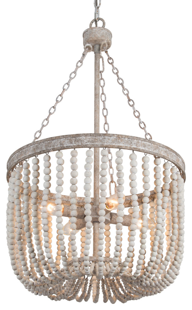 Wood Beaded Chandelier 4light Drum Basket Ceiling Light Farmhouse