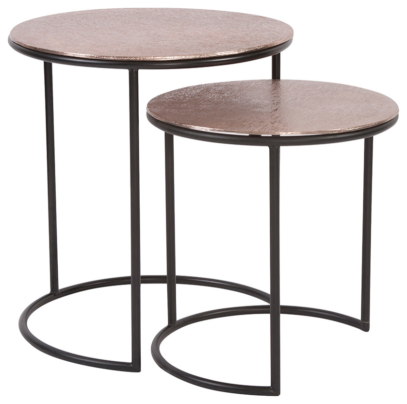 Howard Elliott Copper Metal Round Nesting Table Set - Industrial ...