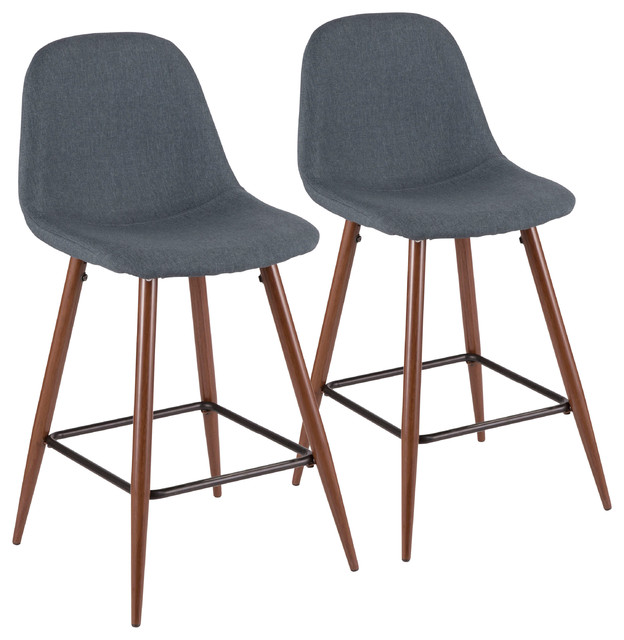 Lumisource Pebble Counter Stool Set Of 2 Midcentury Bar Stools Lumisource Pebble Counter Stool Set Of 2 Walnut And Blue
