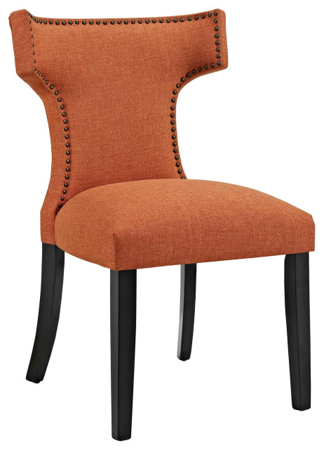 Curve Upholstered Fabric Dining Chair, Orange