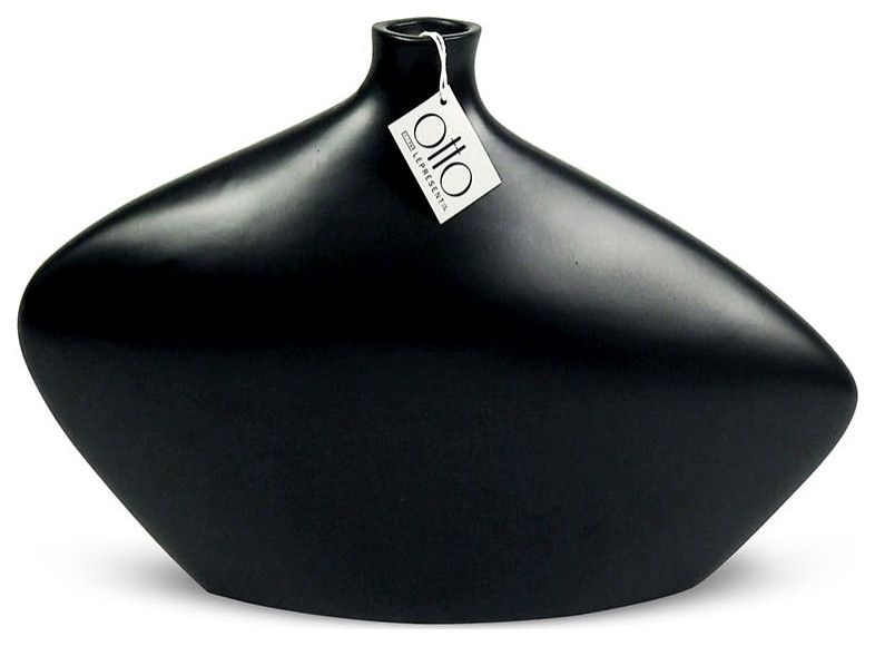 Bottle Ceramic Squatty Vase in Black Matte 10"H