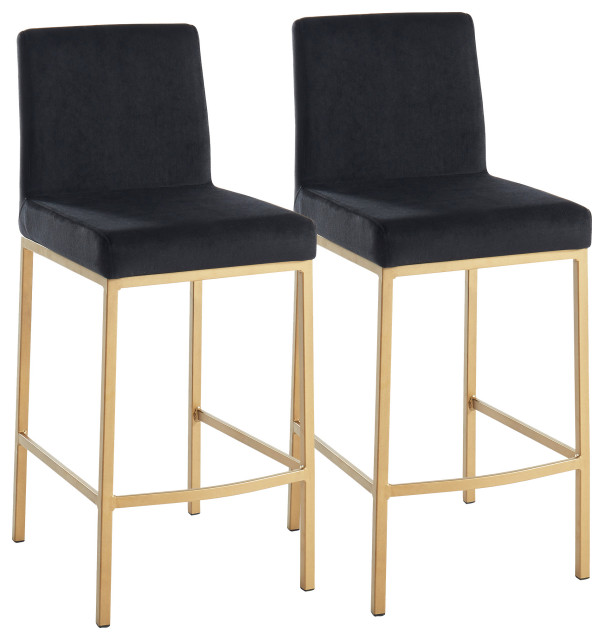 Set of 2, 26'' Counter Stool, Velvet With Gold Metal Legs
