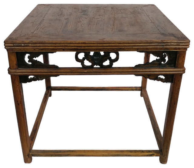 Consigned, Antique Ningbo Carved Square Dining Table Asian Dining