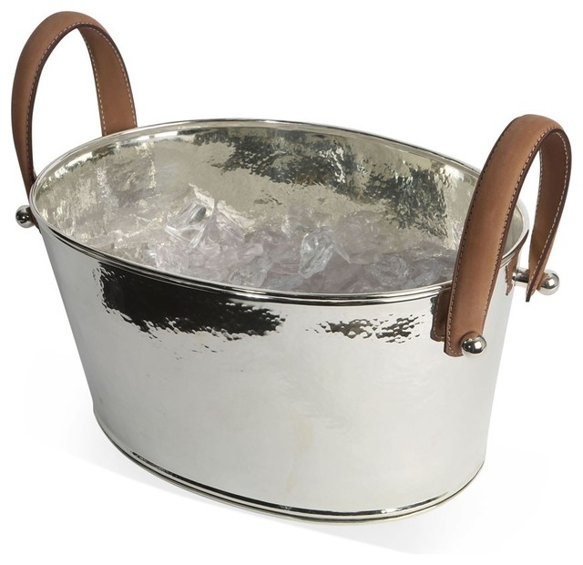 Hammered Silver Plated Compact Champagne Ice Bucket With Leather