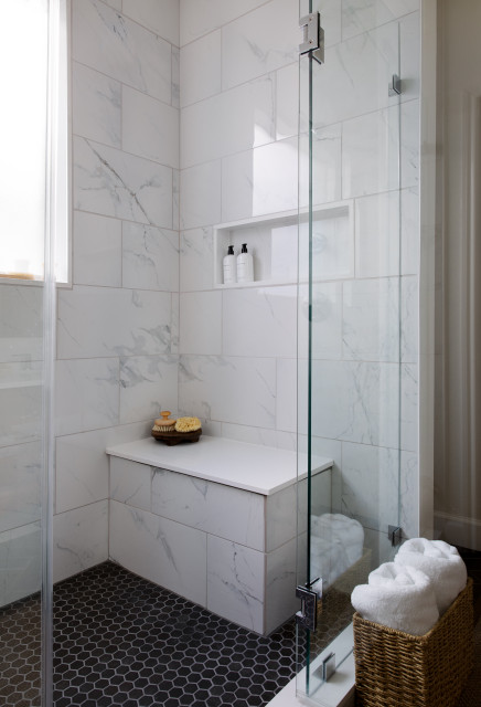 Bathroom Remodel with Glass Shower and Shower Bench - Transitional -  Bathroom - Austin - by Browne House Interior Design | Houzz UK