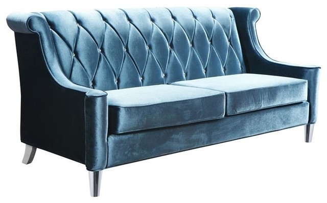 Barrister Sofa Blue Velvet With Crystal Buttons