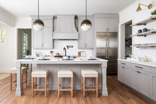 white kitchen cabinets with grey countertops