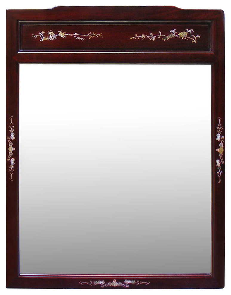 Dark Cherry Rosewood Mother of Pearl Inlay Vanity Mirror Asian Wall