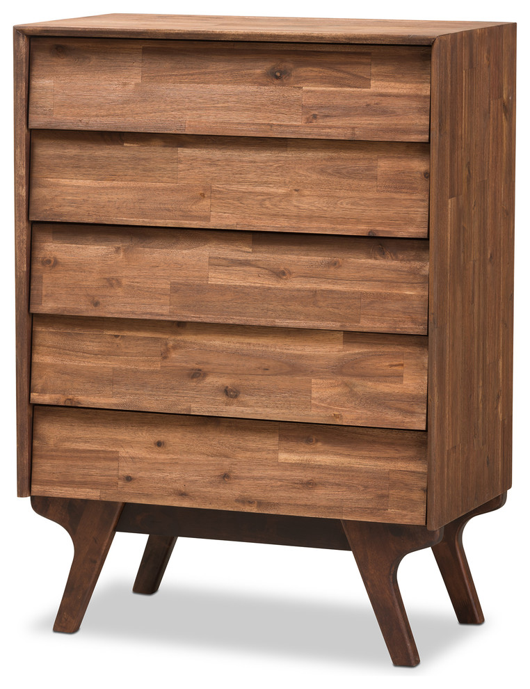 Baxton Studio Sierra Mid-Century Modern Brown Wood 5-Drawer Chest ...