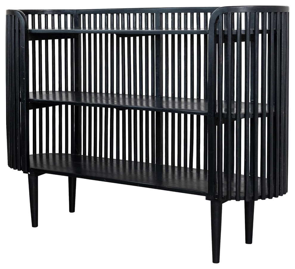 Unique Console Table, Mango Wood Construction With Slatted Frame & 3