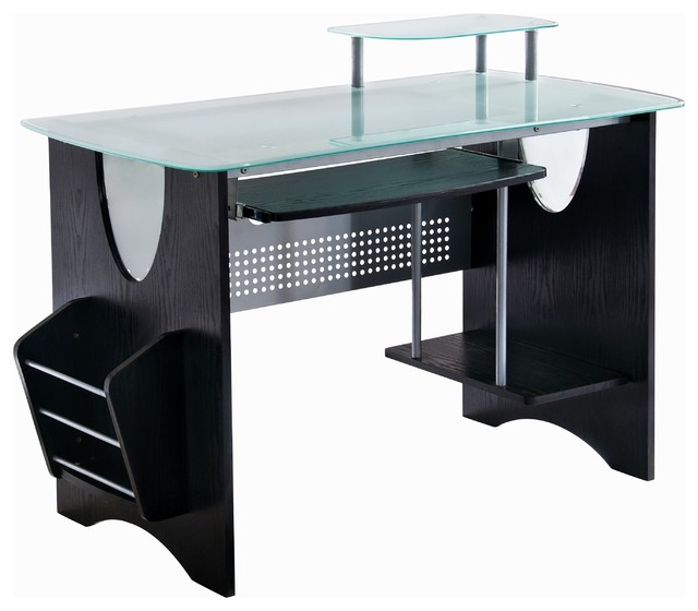 Stylish Frosted Glass Top Computer Desk With Storage Espresso